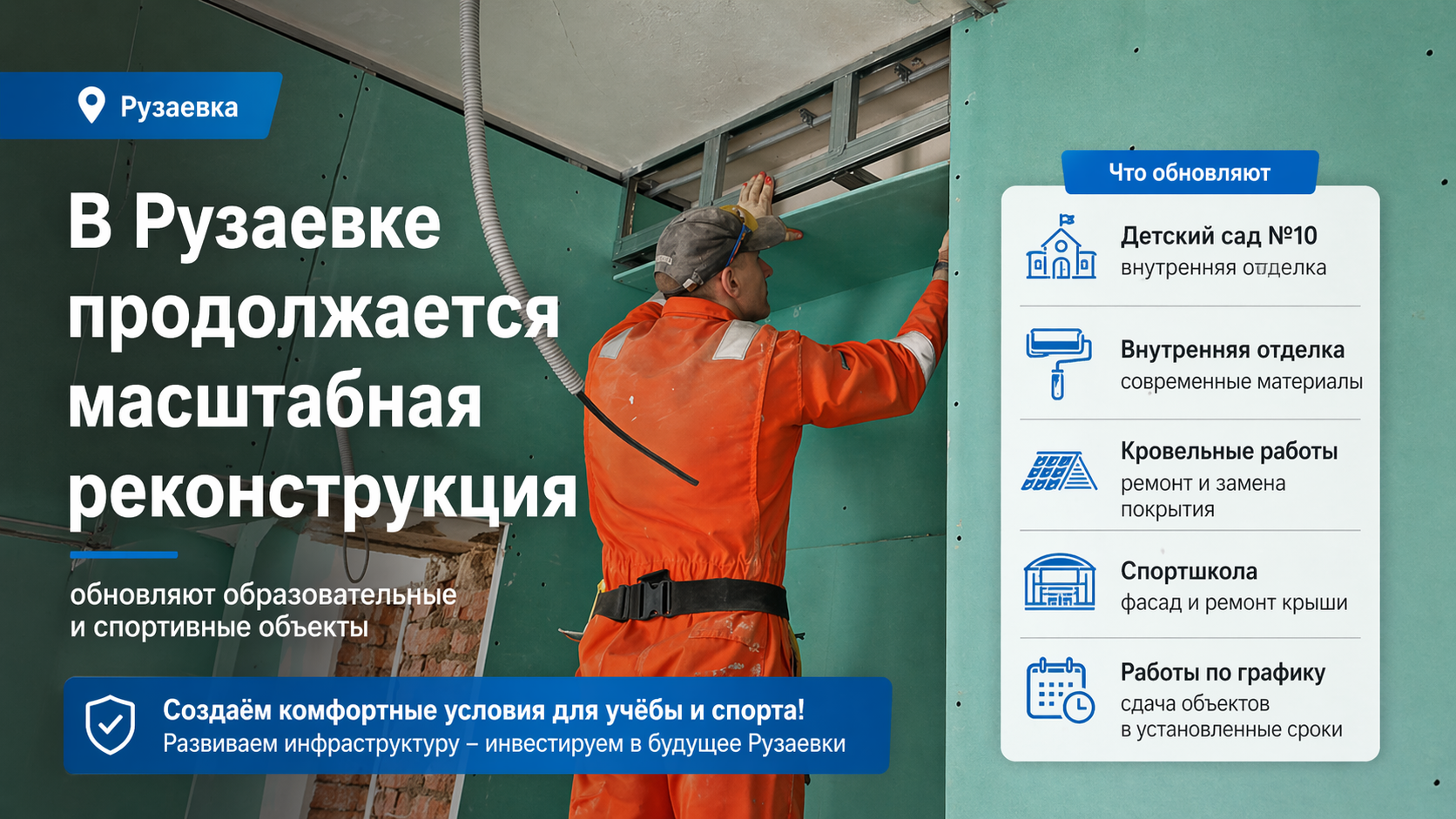 В Рузаевке продолжается масштабная реконструкция образовательных и спортивных объектов