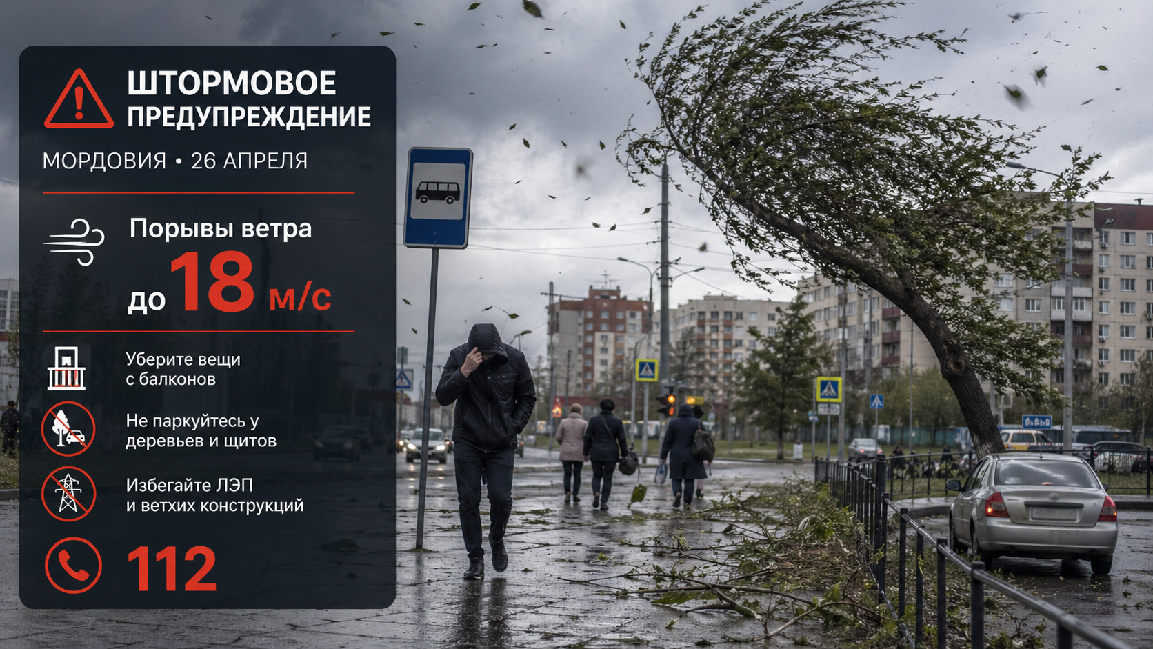 Жителей Мордовии предупредили о штормовом ветре 26 апреля