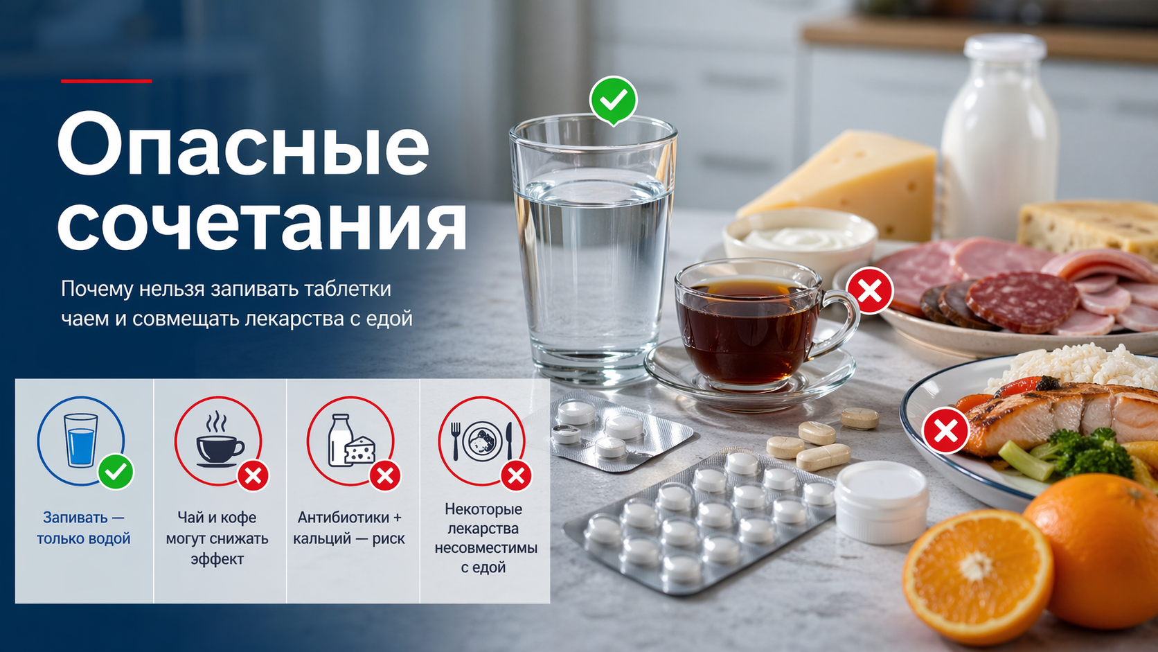 Опасные сочетания: почему нельзя запивать таблетки чаем и совмещать лекарства с едой