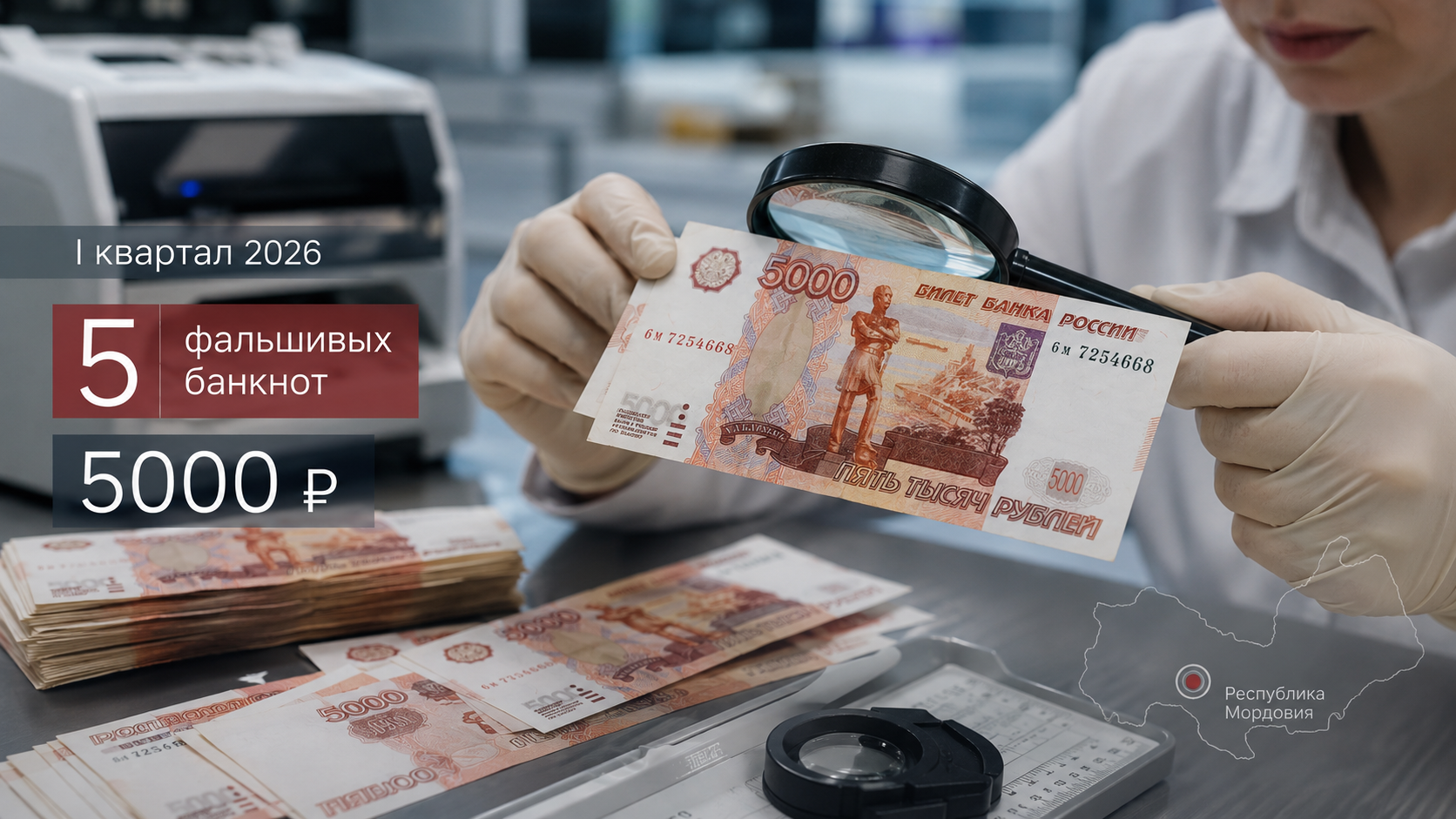 В банковской системе Мордовии за первый квартал 2026 года изъяли пять фальшивых банкнот